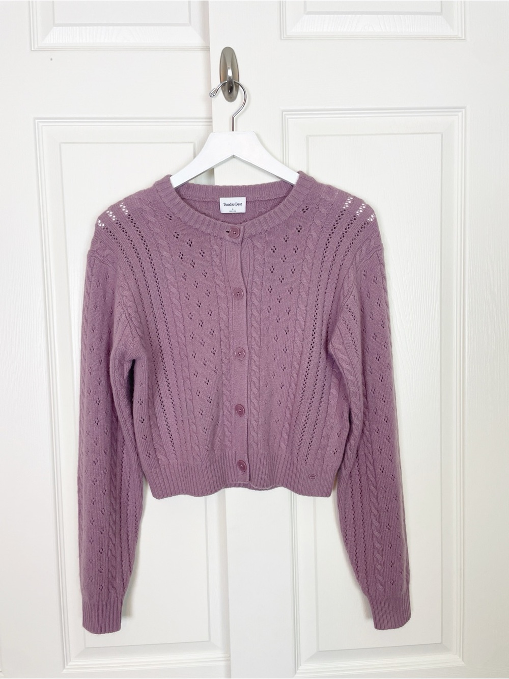 Aritzia Sunday Best Sweetspot Pointelle Cable Knit Wool Blend Cardigan Sz S